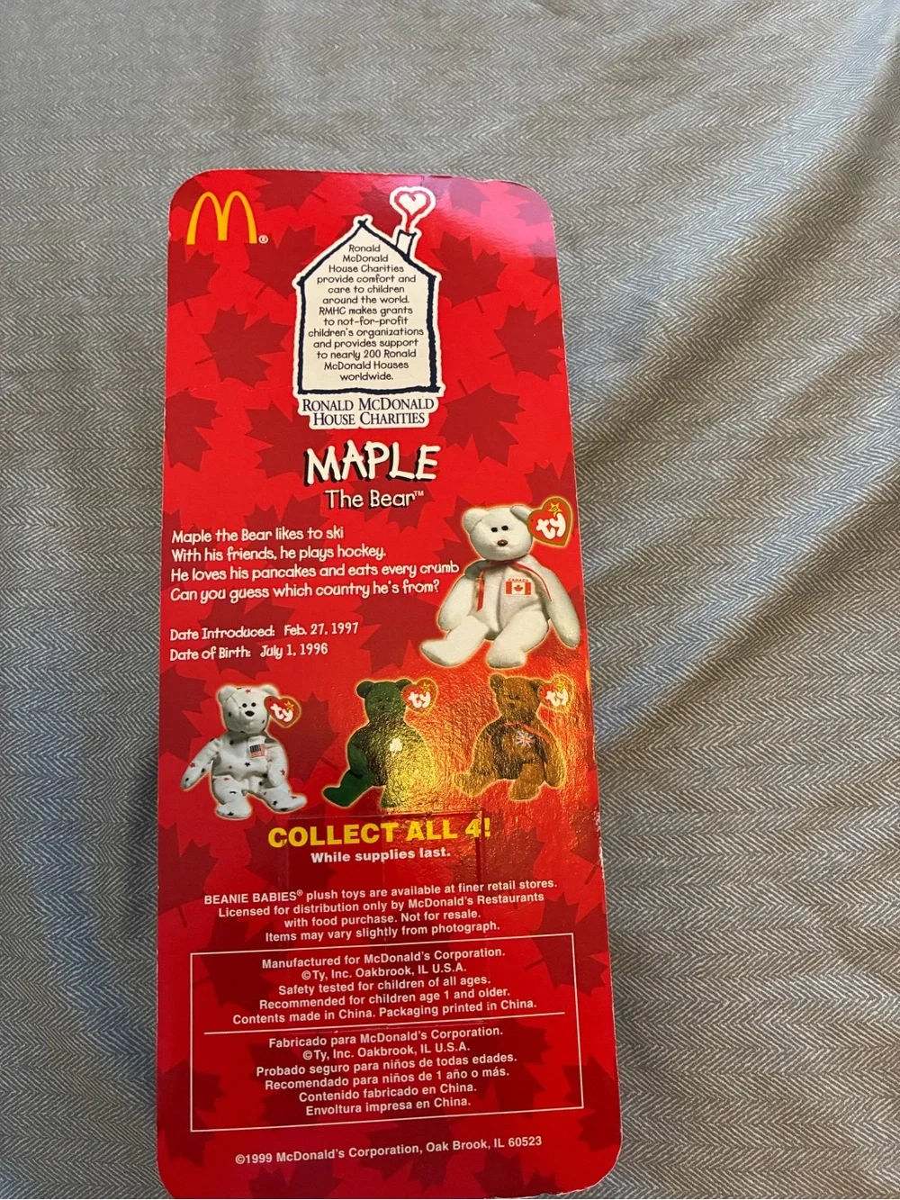 McDonald's Maple The Bear Plush - Red and White